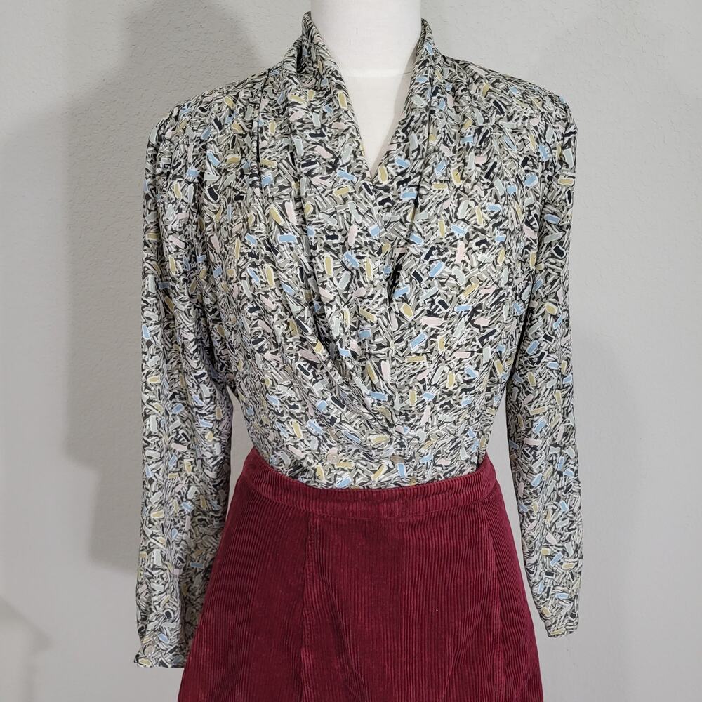 Vintage Blouse Anna Kriste Womens Large Wrap style Office Dressy Drapey 80s